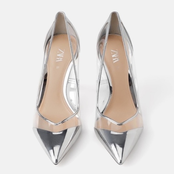 NWT Zara Silver Vinyl High Heel - Picture 1 of 9